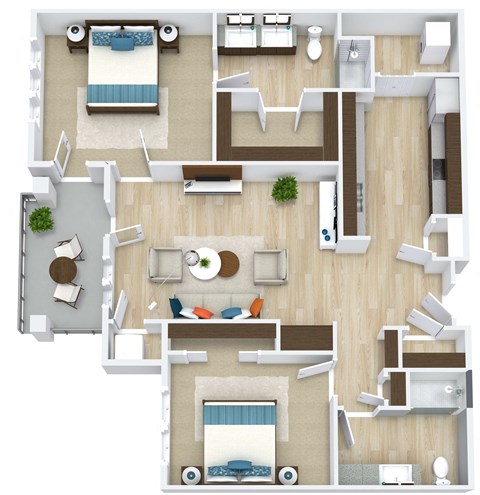 Floor plan for 2 beds, 2 baths, 1204 sqft